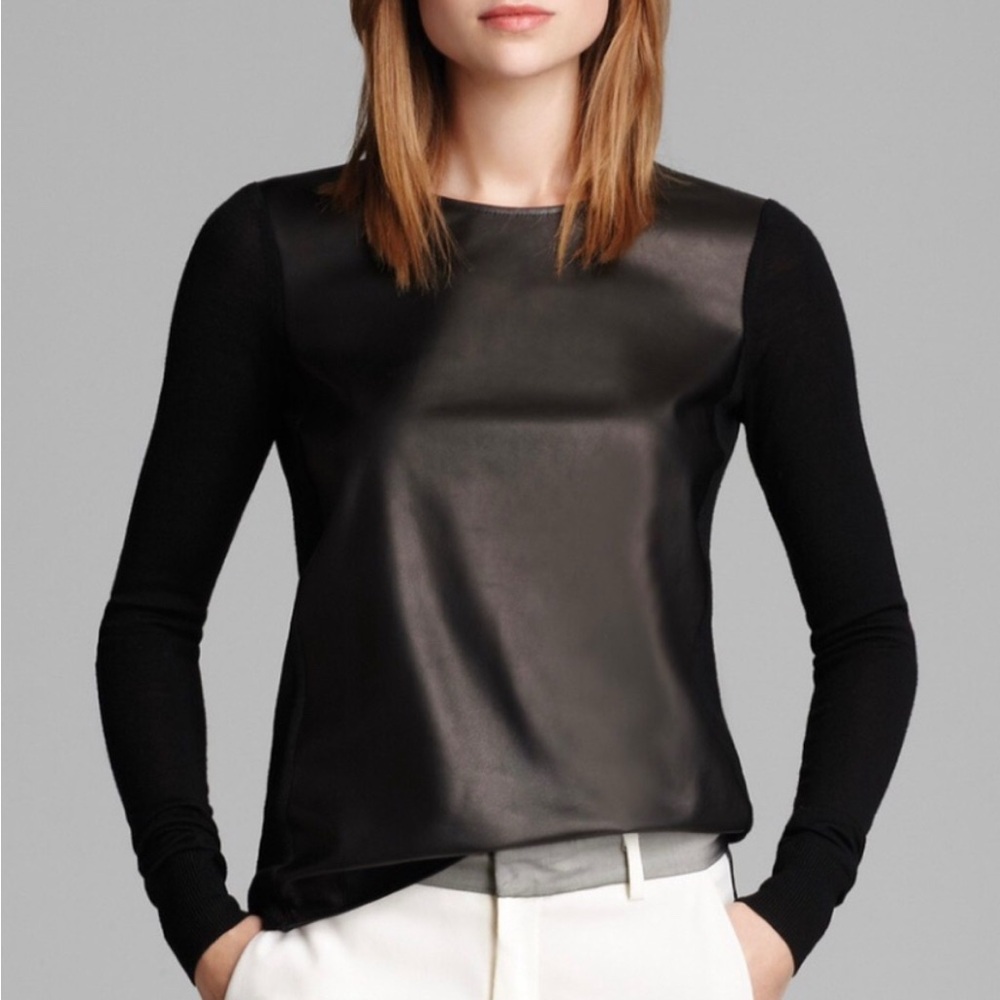 100% Leather & Wool Pullover Sweater Vince Size Small